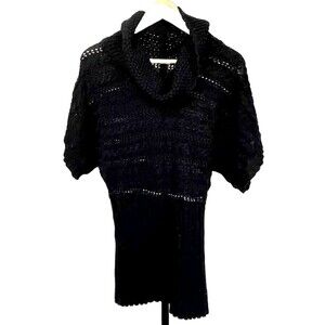Charlotte Russe Sweater Cowl Neck Short Sleeve Open Knit Black Small Made in USA